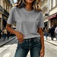 thumbnail image 7 of Admvng Women's Striped T-Shirt Crew Neck Short Sleeve Casual Solid Basic Tee Tops, 7 of 7