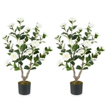 Resenkos 2-Pack 36-Inch Artificial Camellia Trees with Blooming Flowers - White