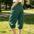 thumbnail image 4 of Yyeselk Womens Cotton Linen Capri Pants Wide Leg Barrel Tapered Pants Summer High Waisted Drawstring Cropped Beach Trousers with Pockets Green M, 4 of 6