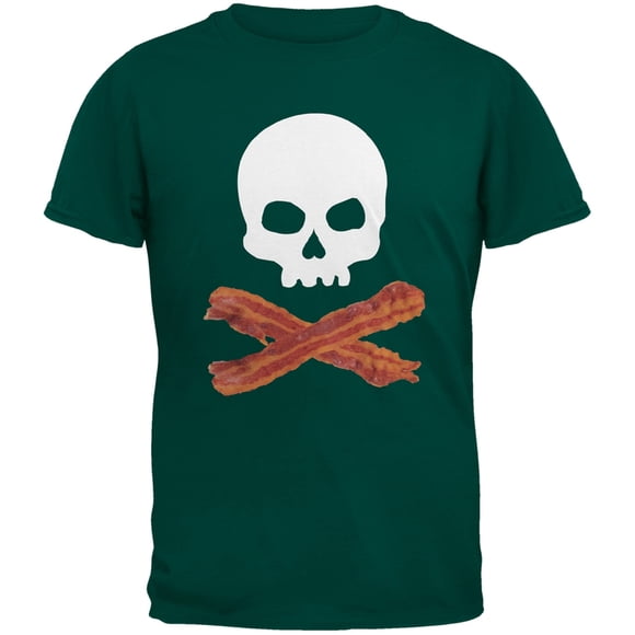 Bacon Skull And Crossbones Dark Green Adult T-Shirt