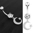 thumbnail image 2 of Navel Ring Rhinestone Moon Stainless Steel Body Piercing Jewelry Belly Ring, 2 of 10