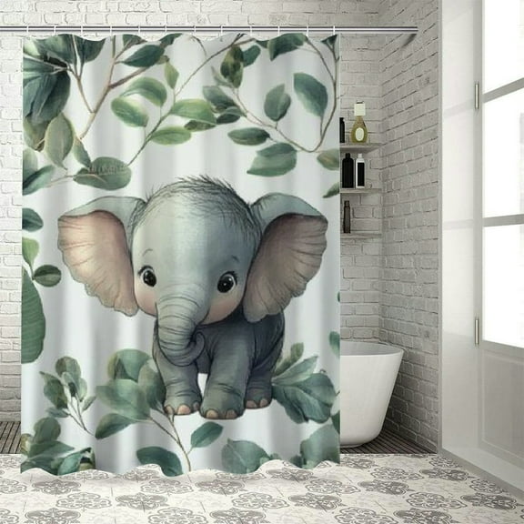 Patifu Elephant Leaves Aestheticism Shower Curtain Set with Hooks 100% Polyester Fabric Bathroom Decoration 36"x72