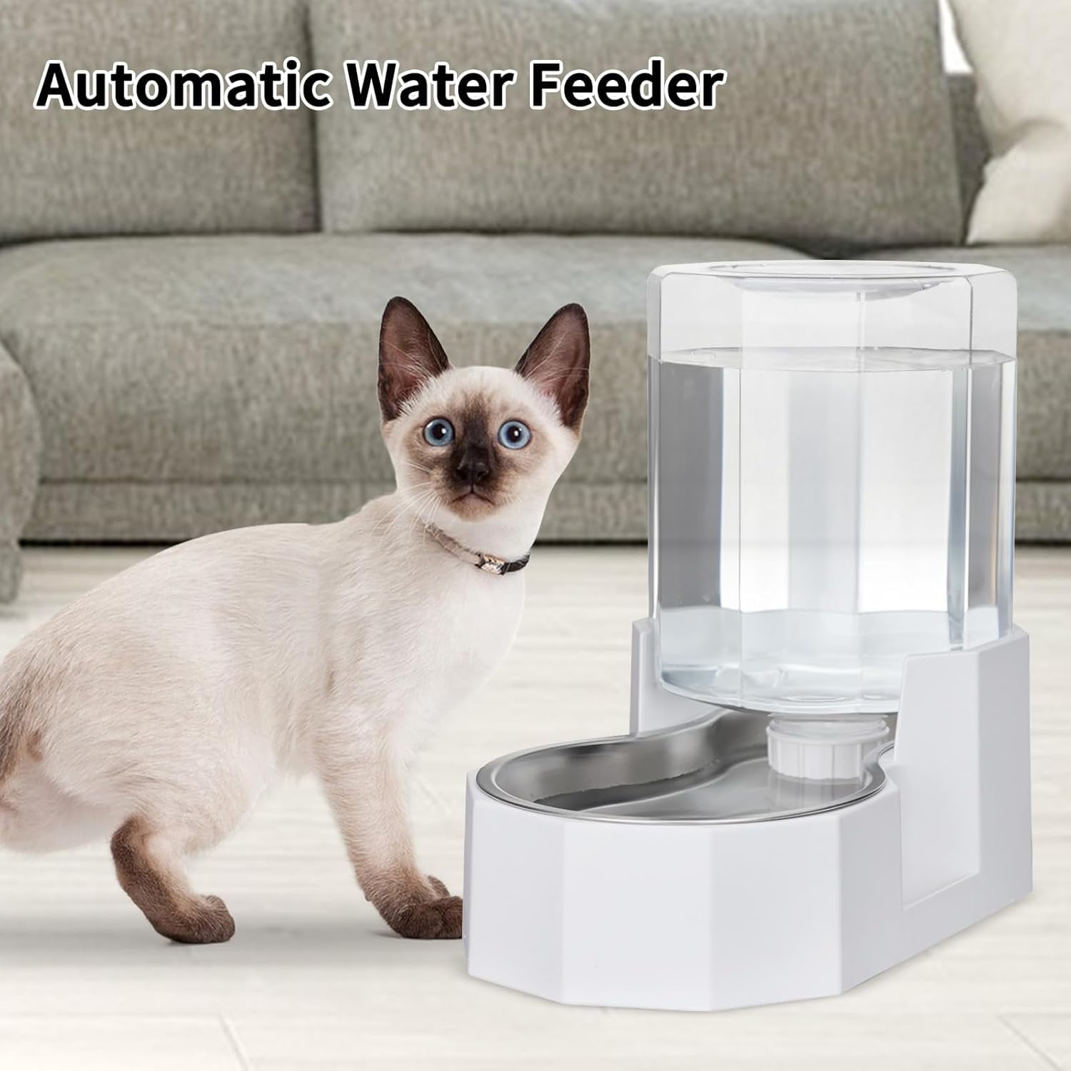 RIZZARI 4L Automatic Pet Waterer - Gravity-fed Stainless Steel Water Dispenser, 100% BPA Free, Leak-proof, Easy to clean, Non Slip -Water Fountain for Cats and Dogs, Outdoor/Indoor