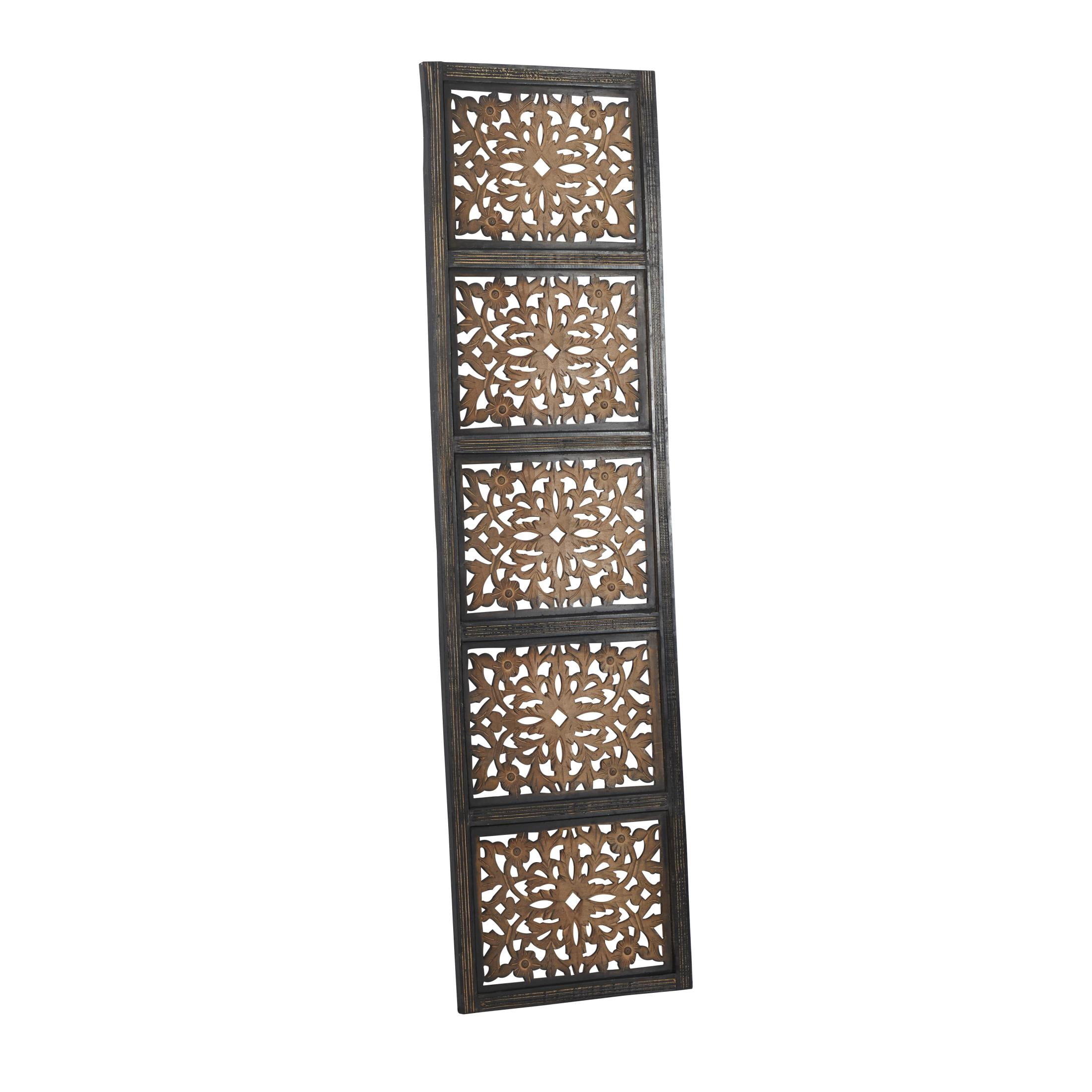 DecMode Brown Wooden Handmade Intricately Carved Floral Wall Decor