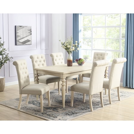 7 Dining : Robust Rectangular Table With 6 Delicate Chairs Beige Brownish Tone Dining: Appealing Turned Legs & Brown