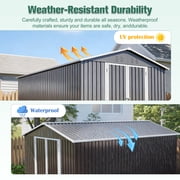 LZBEITEM 8x12 Outdoor Metal Storage Shed with Floor Frame, Galvanized Steel Garden Shed, Metal Garden Tool Shed with Double Lockable Doors for Backyard Patio Lawn, Gray