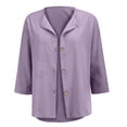 thumbnail image 2 of Only Moment Button Down Shirts for Women 3/4 Sleeve V Neck Wash Cotton Casual Loose Long Sleeve Solid Lapel Long Blouses Tops with Pockets Light Violet,XL, 2 of 9