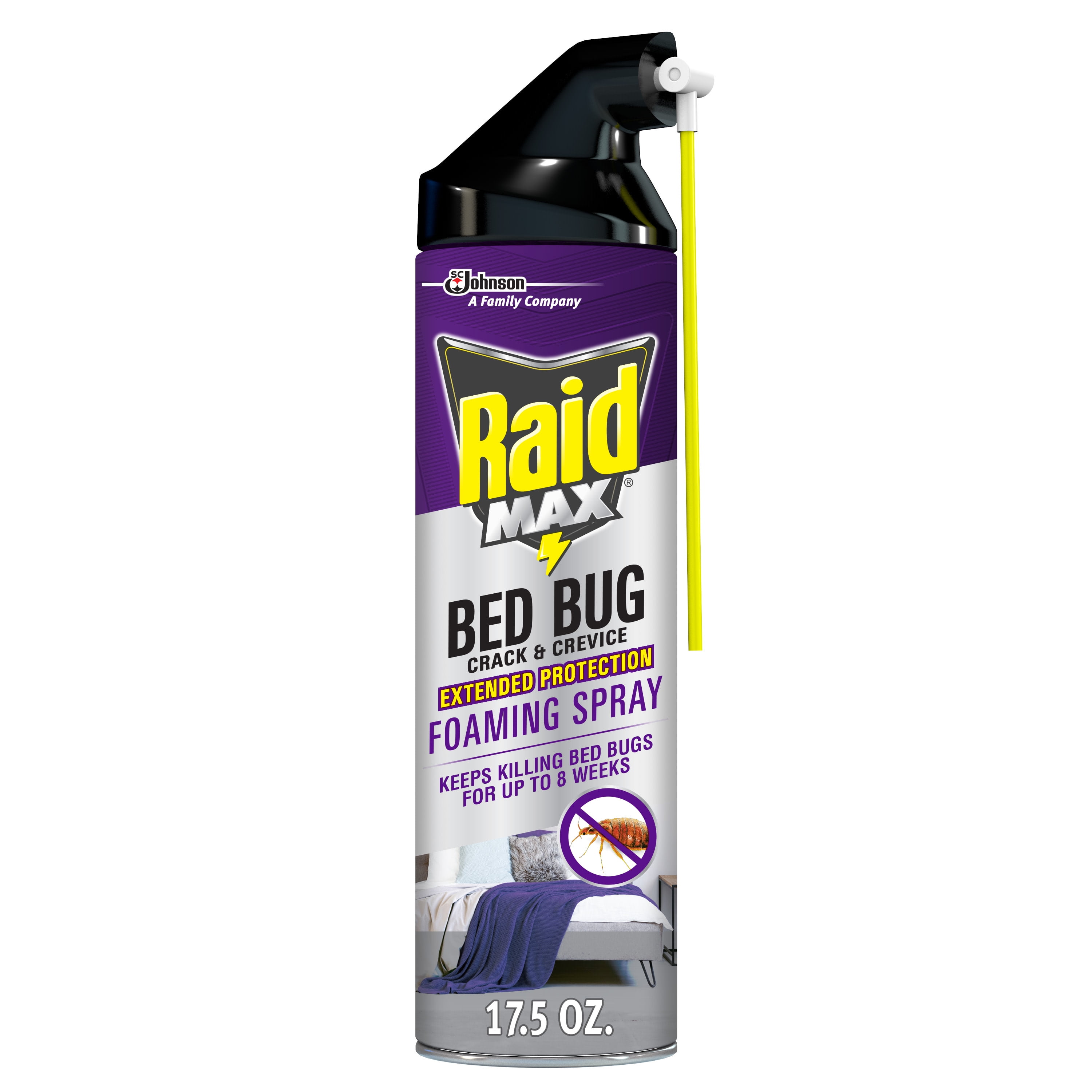 Raid MAX Bed Bug and Flea Killer Crack & Crevice Extended Protection Foaming Spray, 17.5 Oz, Indoor Bed Bug Killer for Use on Mattresses, Wood Furniture and Carpet, non-staining