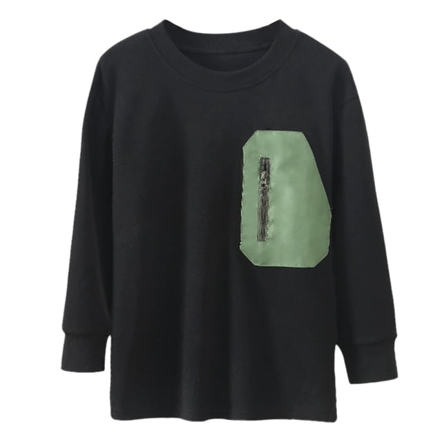 PMVFHDE Hauts pour Garçons, T-Shirt Tendance à Col Rond, Manches Longues, Noir, 3-4 Ans