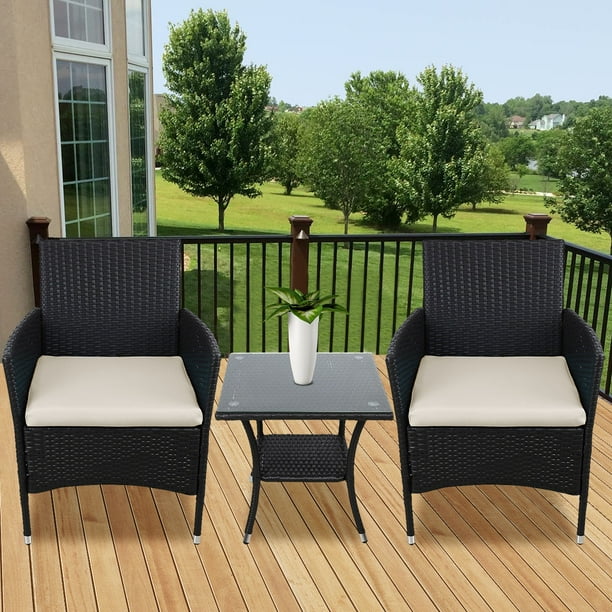 Clearance! Patio Table and Chairs, 3 Pieces Wicker Patio Furniture Sets, Outdoor Wicker PE