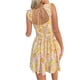 thumbnail image 4 of Lucakuins - Mini vestido de verano para mujer, sin mangas, lazo frontal, busto fruncido, estampado floral, vestido corto de línea A, ropa de playa Lucakuins  moda, 4 of 5
