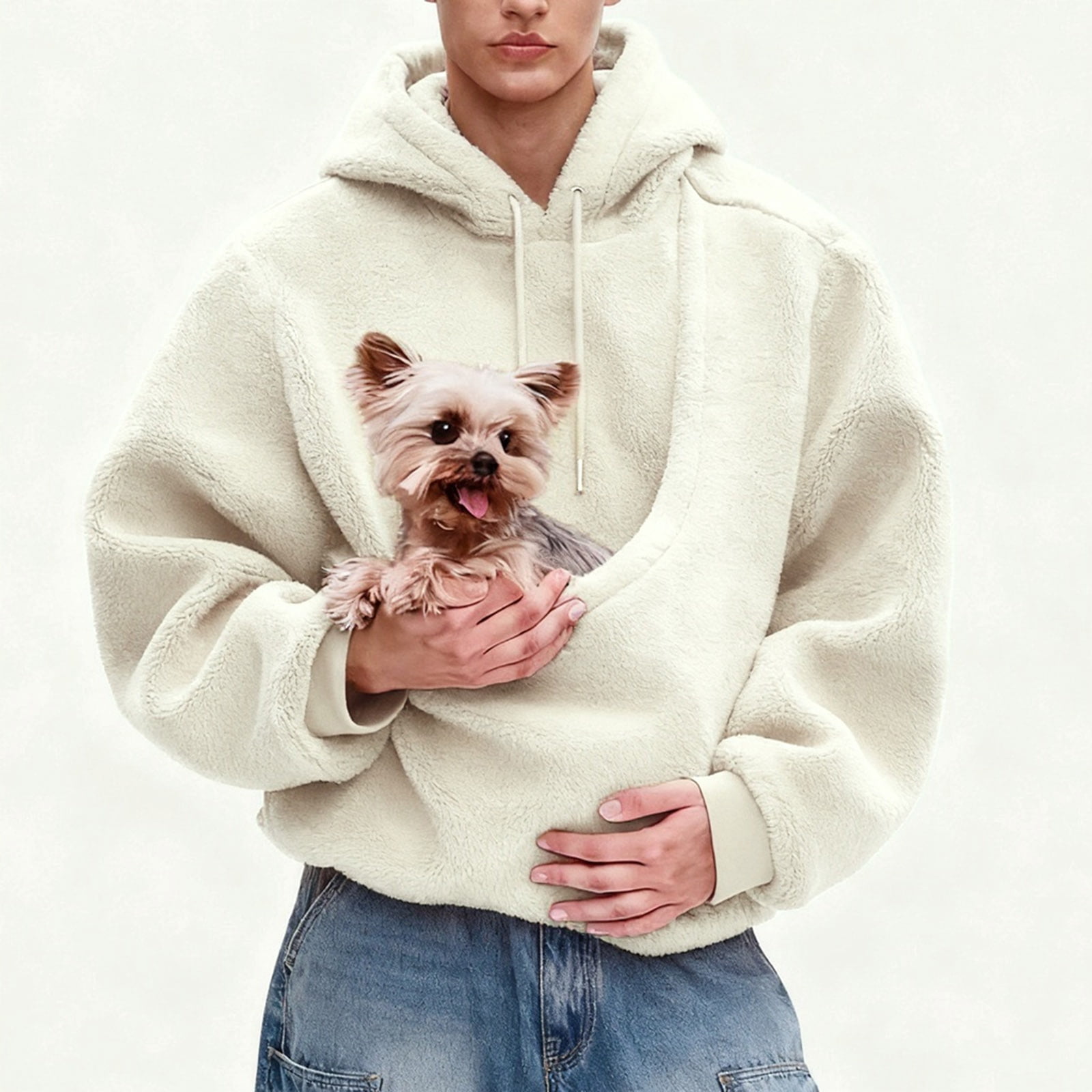 Hoodie Cat Dog Pouch Sweatshirt Puppy Kitten Holder Carrier Pullover Kangaroo Pocket Animal Holder Hoodies Beige S