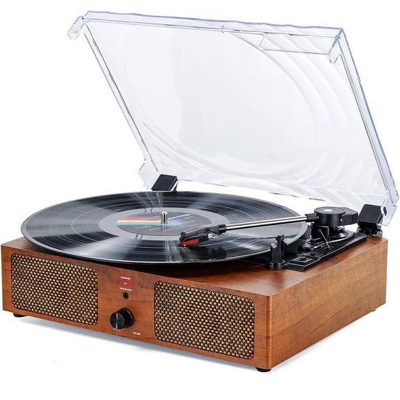 Vintage Style Bluetooth Vinyl Record Player 3-Speed Belt-Driven Turntable with Built-in Speakers, USB Input, AUX and RCA Line Out for Smooth LP Playback