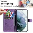 thumbnail image 4 of For Samsung S22 Ultra Case, Mantto PU Leather Cover with Cat Patterned Embossed Cute Painted Flip Wallet Card Case, Kickstand Hand Strap Magnetic Closure Case For Samsung Galaxy S22 Ultra, Purple, 4 of 9