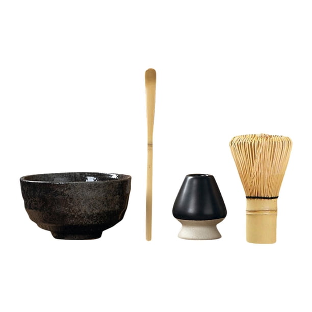 4x juego de batidores de Matcha, herramientas de tazón de Matcha, práctico soporte para batidor de cuchara, Kits de Matcha para preparación de té, Cuenco negro