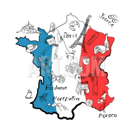 - Stylized Map of France. Things that Different Regions in France are Famous For. Print Wall Art By Alisa Foytik