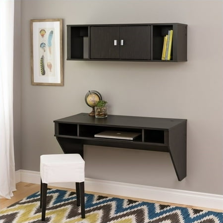 Prepac Designer Floating Desk With Hutch In Washed Ebony Finish Prepac Designer Floating Desk With Hutch In Washed Ebony Finish
