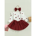 thumbnail image 3 of Suealasg 3pcs Infant Newborn Girls Valentines Day Outfits 3M 6M 9M 12M 18M Baby Girls Long Sleeve Heart Print Romper + Red Pleated Skirt + Headband Toddler Girls Spring Clothes, 3 of 8
