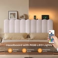 thumbnail image 4 of Pinmoco Tête de Lit Complète avec Tablette de Rangement, Lumière DEL et Station de Recharge, Tête de Lit Moderne Rembourrée, Velours à Rayures Beige, Tête de Lit Seulement, 4 of 10