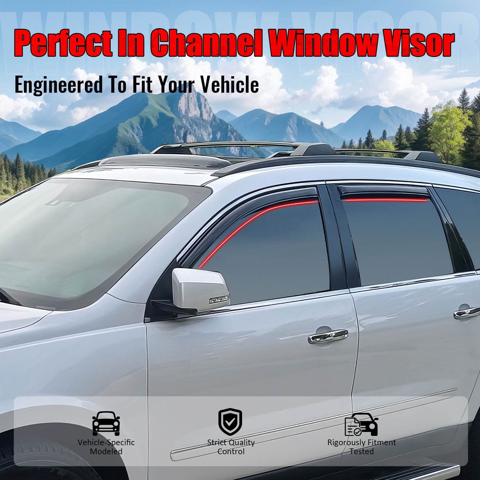 Ikon Motorsports In-Channel Window Visors for 2009-2017 Chevy Traverse Acrylic Vent Sun Rain Guard Deflectors 4PCS