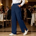 thumbnail image 2 of Tqcoqu Women's High Waist Wide Leg Dress Pants,Solid Pleated Split Hem Office Casual Trousers with Pockets, 2 of 9