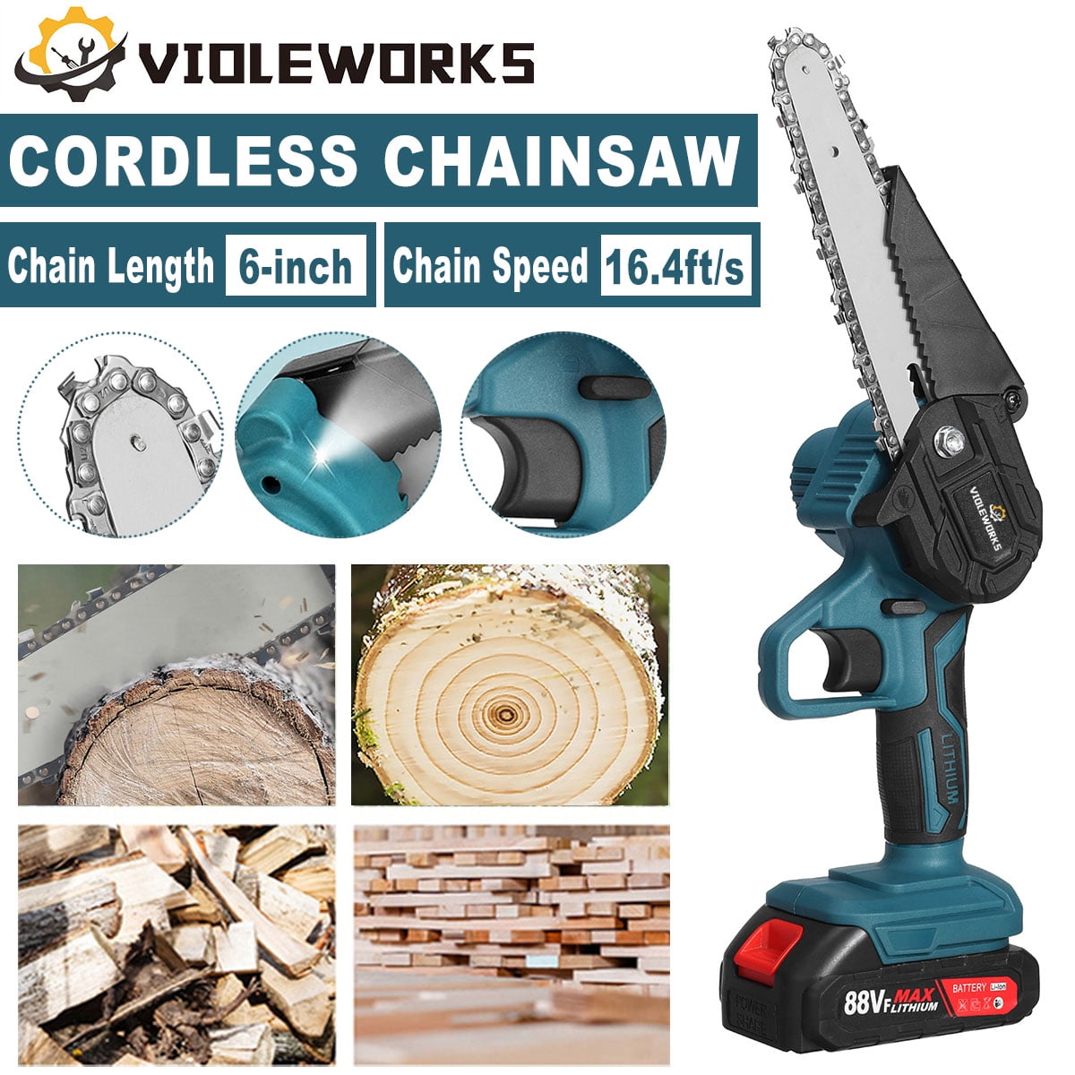 Cordless Chainsaw 4 Inch/6 Inch Electric Chainsaw Powerful Wood Cutter Saw  Compatible with Makita Battery 18V Portable Handheld Chainsaw for Branch  Cutting Garden Tree Trimming 
