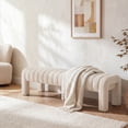 thumbnail image 3 of Zesthouse 63″ End of Bed Bench, Linen Tufted Upholstered Ottoman Bench with Padded Seat and Solid Wood Leg, Modern Entryway Bench for Bedroom, Living Room, Beige, 3 of 12
