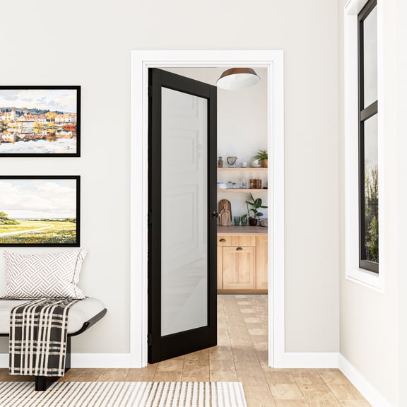 24" X 80" 1-Lite Frosted Glass Black Pre-Finished Paint Interior Solid Core Doors With Door Frame And Spherical Handle