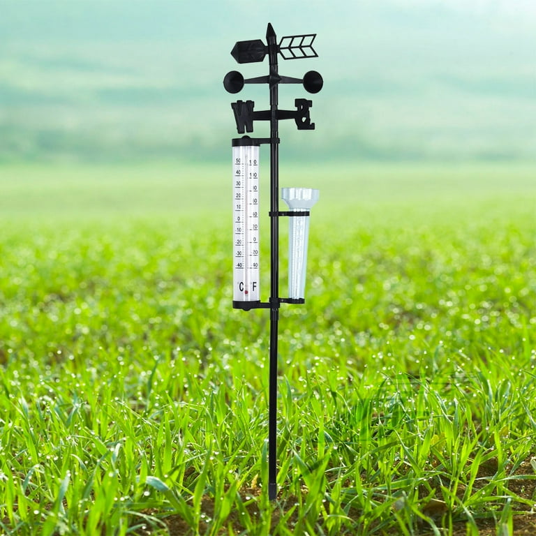 Weather Vane Station 56 Tall With Pole Thermometer Rain Gauge Wind Spinner  for sale online