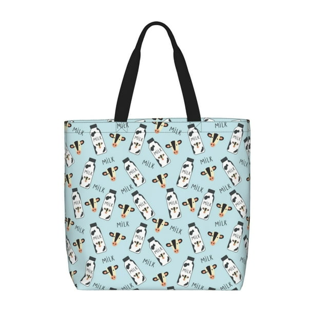 Easygdp Milk Bottles And Cow Head Bolsa Tote para Mujer, Bolso de Hombro para Trabajo, Playa, Viajes, Compras y Supermercado