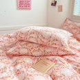 Pink Floral Duvet Cover Set Washed Cotton Flower Cute Rabbit Printed