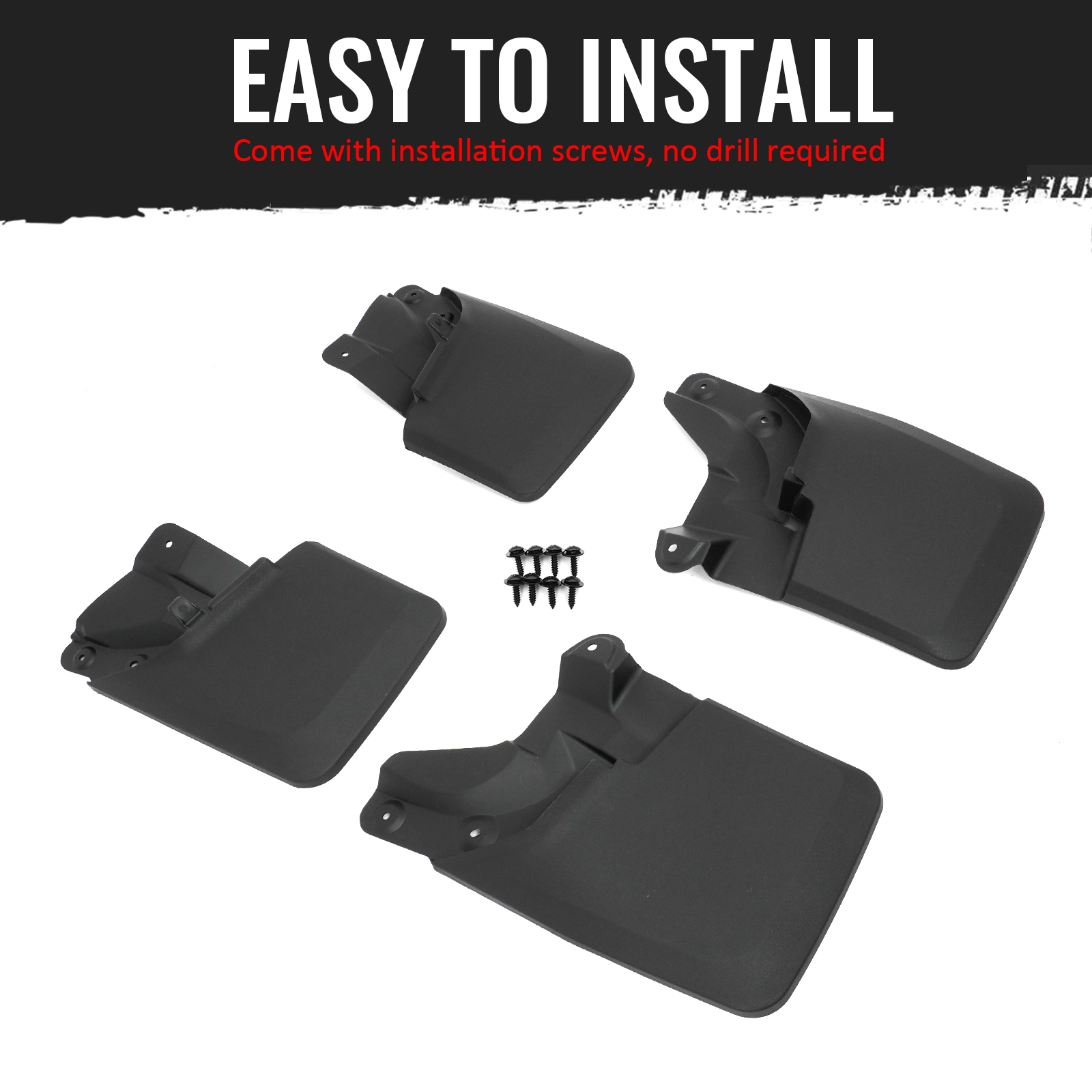 Ikon Motorsports 4PCS Front Rear Mud Flaps Wheel Arch Splash Guards MudFlaps For 2016-2023 Toyota Tacoma W/OEM Fender Flares, Black PP PT345-35170