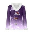 thumbnail image 4 of larppty Christmas Sweater for Women - Faux Fur Trim V-Neck Pullover with Festive Holiday Graphics (Purple, 3XL), 4 of 5