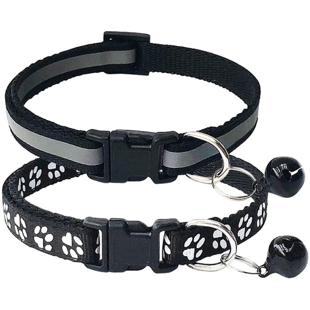 Paquete de 2 huellas y collar reflectante para gatos con cascabel Collar básico para perros y gatos Hebilla Collar ajustable de poliéster para perros y gatos o cinturones de seguridad Adepaton WMZL-635-1
