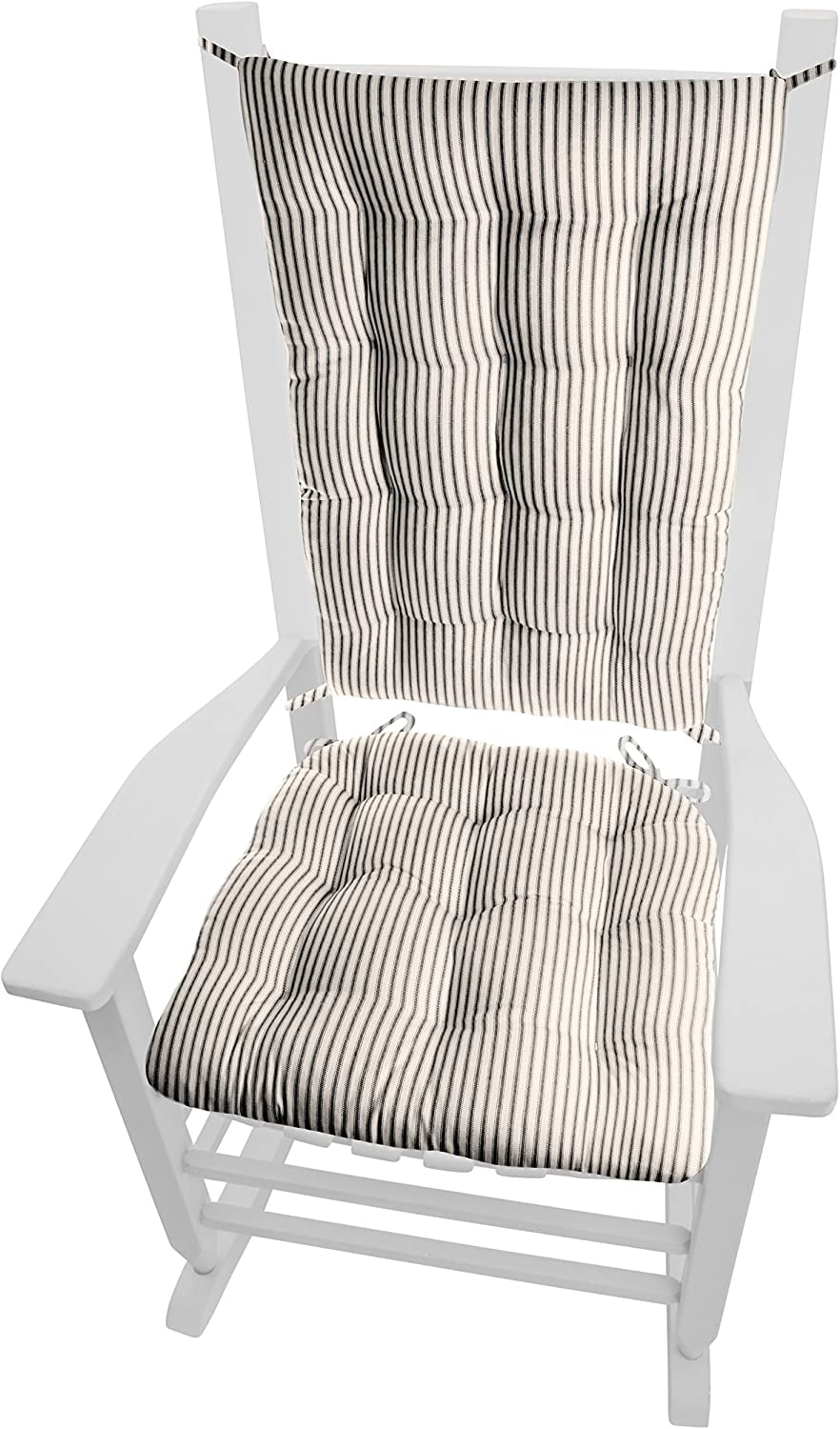 Ticking Stripe Black Rocking Chair Cushion Set Standard Seat Pad