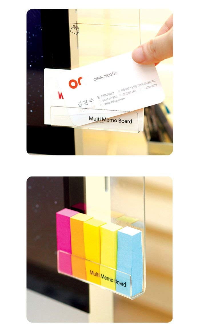and Business Cards Charging Cable Hole and Clip Included VIOTEK Acrylic Memo Board with 3M Adhesive Phones for Letter-Size Paper Sticky Notes Left or Right