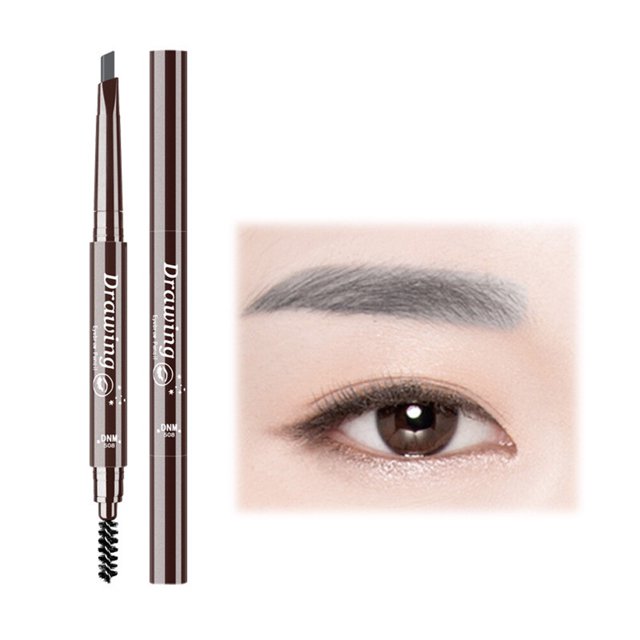 Double Head Automatic Eyebrow Pencil, Waterproof Lasting Eyebrow Pen with Brush, Retractable Refill, Longlasting Sweat , Full Color Easy to Apply, Spiral Bru