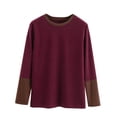 thumbnail image 1 of SROBPTY Longues Chemises à Manches pour Femmes, Mode Décontractée Col Rond Construction Interne Chemise Couleur Unie Manches Longues Vin, TTTG, 1 of 5