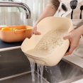 thumbnail image 3 of Cesta De Drenaje De Frutas Y Verduras con Almacenamiento Doble, Lavabo De Drenaje De Cesta De Lavado De Arroz De Malla Extraíble, Mesa De Comedor para El Hogar Decoración Familiar,Marrón, 3 of 4