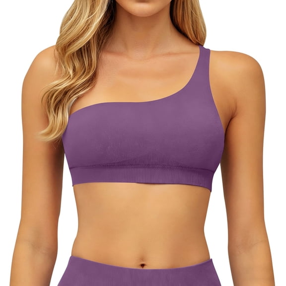 SRZYMJ One Shoulder Sports Bras for Women Low Impact Asymmetrical Workout Tops Padded Yoga Right Shoulder Strap Bra