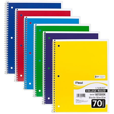 - Mead Spiral 1 Subject College Ruled Notebook 6 Pack, Assorted Colors (73065)