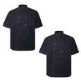 thumbnail image 1 of TOPTIE Lot de 2 Vestes de Chef à Manches Courtes Unisexes, Noir avec Rouge, 1 of 6