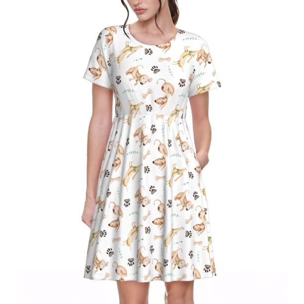 Disketp Dachshund Dog Puppy para Vestido de Manga Corta para Mujeres, Vestidos de Verano para Mujeres, Casual y Holgado para la Playa