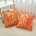 thumbnail image 3 of Funda de cojín de color sólido REGALWOVEN, paquete de 2, con diseño de hojas de lentejuelas 3D para interiores y exteriores, naranja 18" x 18", 3 of 7