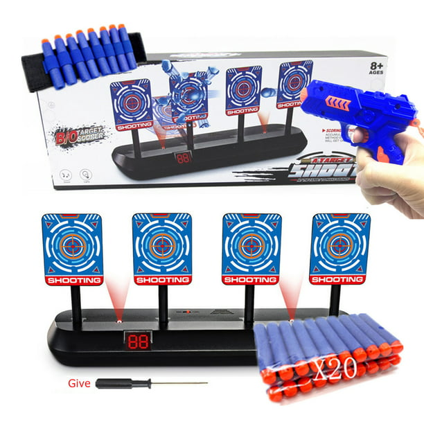 Electronic Shooting Target with Foam Dart Toy Shooting Blaster, Nerf Target  Shooting Game Set, 4 Targets Auto Reset Electric Digital Scoring Toys for  