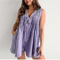 thumbnail image 5 of Womens Casual Sleeveless Tie Front Denim Romper Overall Shorts Summer Jean Romper With Pocket Elegant Pant Suit Pants Jumpsuit for Women Comfy Jumpsuits Cover Ups Romper with Skirt Overlay Juniors, 5 of 8