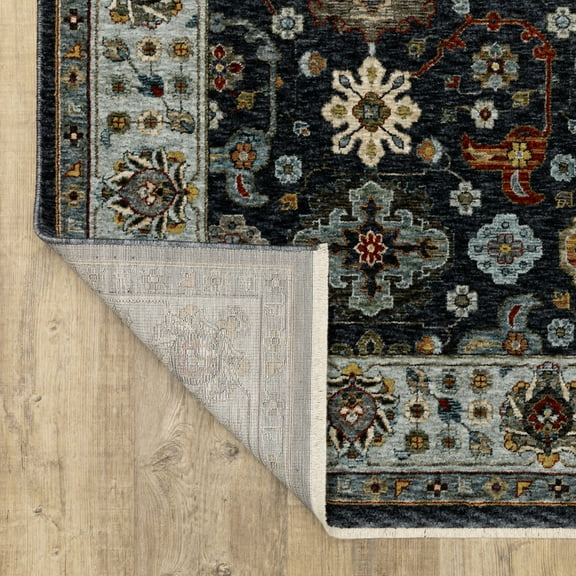 HomeRoots 508004 2 x 3 ft. Blue Red Beige Yellow Gray Rust & Gold Oriental Power Loom Stain Resistant Rectangle Area Rug with Fringe