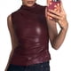 thumbnail image 3 of Camiseta Sin Mangas de Sintético con Cuello Alto, Plisada y Ajustada para Mujer. Vino Tinto XL, 3 of 10