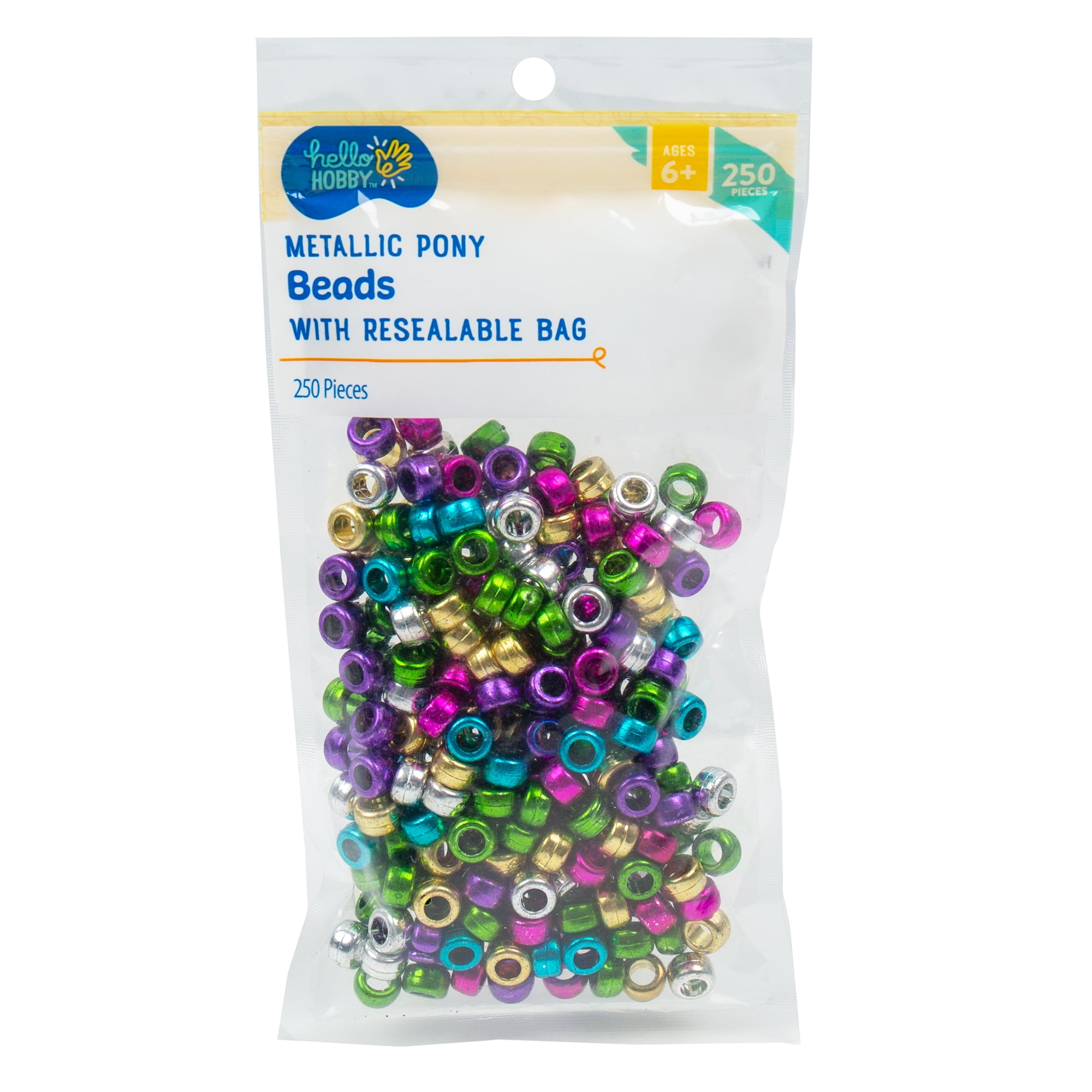 Hello Hobby Pony Beads, Metallic, 250-Pack