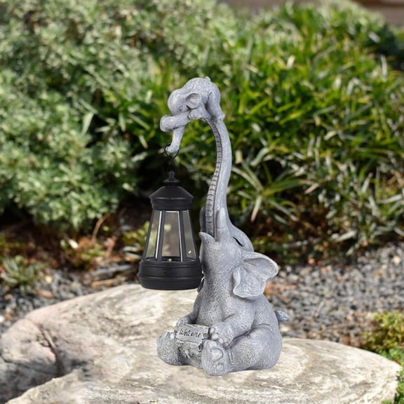 Elephant Garden Statue with Solar Light Lawn Ornament for Housewarming Gifts